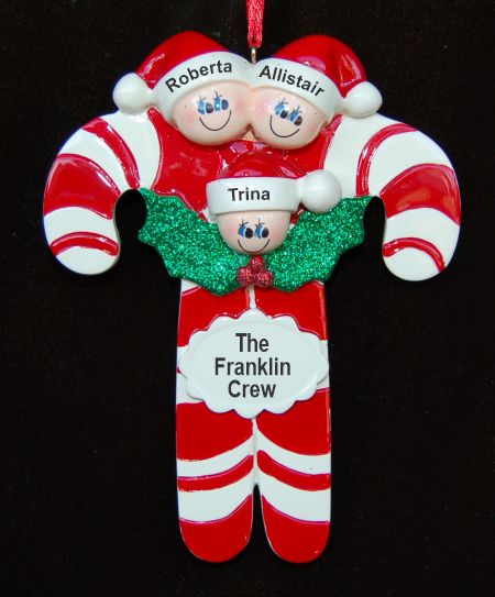 Family Christmas Ornament Candy Canes for 3 Personalized by RussellRhodes.com