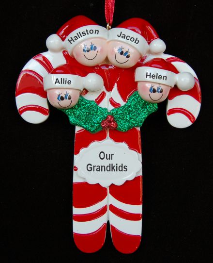 Grandparents Christmas Ornament Candy Canes for 4 Grandkids Personalized by RussellRhodes.com