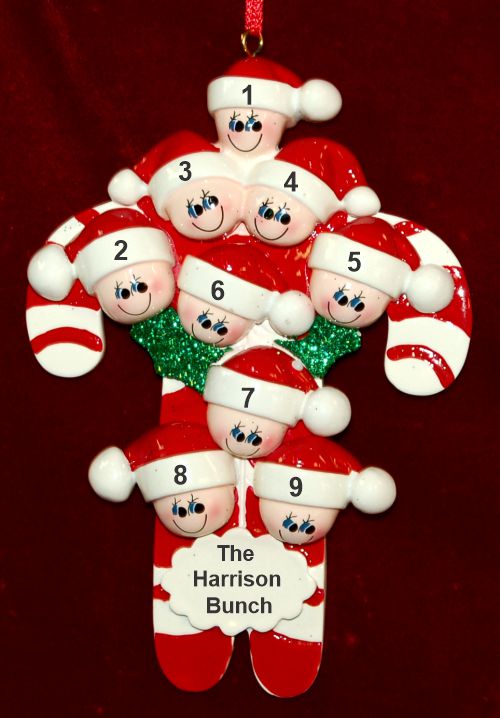 Family Christmas Ornament Candy Canes for 9 Personalized by RussellRhodes.com