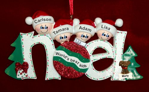 Family Christmas Ornament Noel Just the 4 Kids with Pets Personalized by RussellRhodes.com
