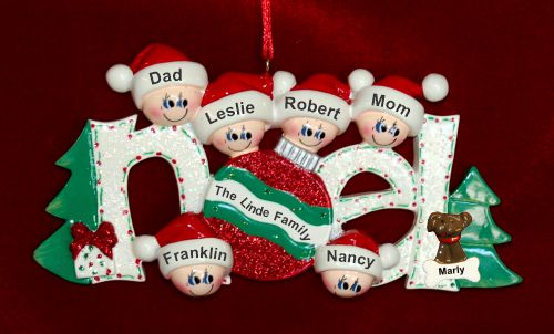 Family Christmas Ornament Noel for 6 with Pets Personalized by RussellRhodes.com