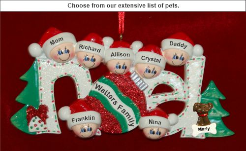 Family Christmas Ornament Noel for 7 with Pets Personalized by RussellRhodes.com