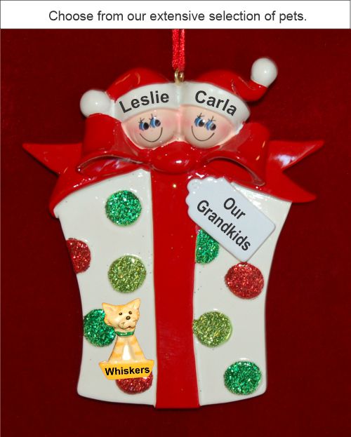 Grandparents Christmas Ornament Xmas Gift 2 Grandkids with Pets by Russell Rhodes