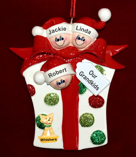 Grandparents Christmas Ornament Xmas Gift 3 Grandkids with Pets Personalized by RussellRhodes.com