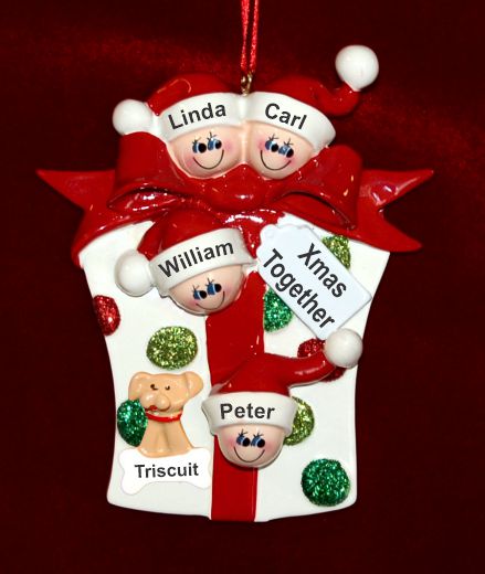 Family Christmas Ornament Xmas Gift for 4 with Pets Personalized by RussellRhodes.com