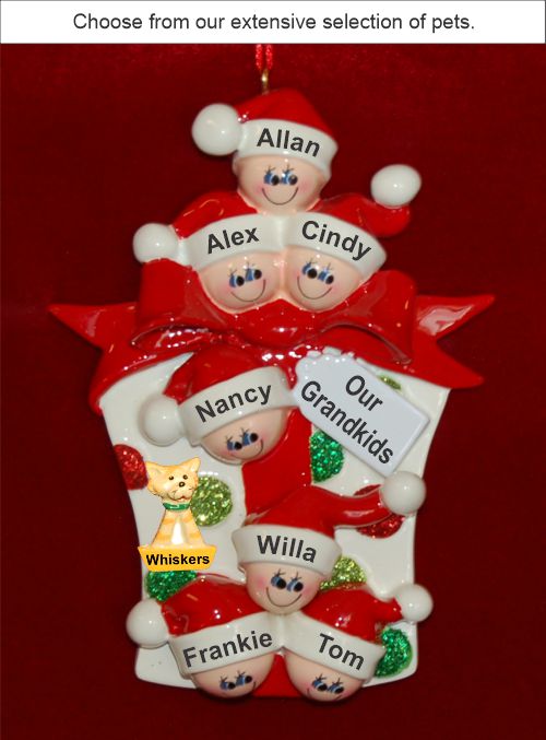 Grandparents Christmas Ornament Xmas Gift 7 Grandkids with Pets by Russell Rhodes