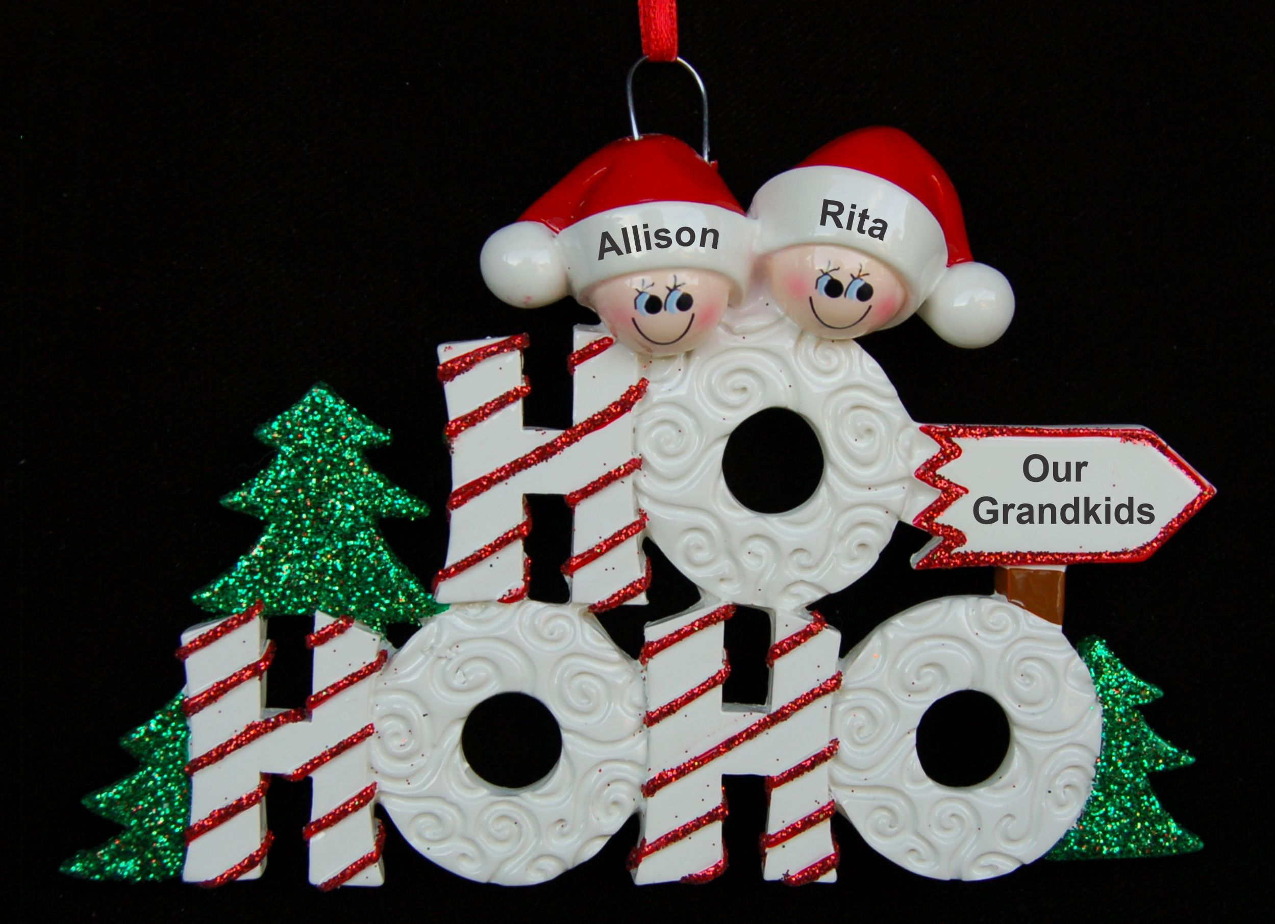 Personalized Grandparents Christmas Ornament Ho Ho Ho 2 Grandkids by Russell Rhodes