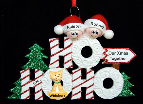 Couple Christmas Ornament Ho Ho Ho with Pets Personalized by RussellRhodes.com