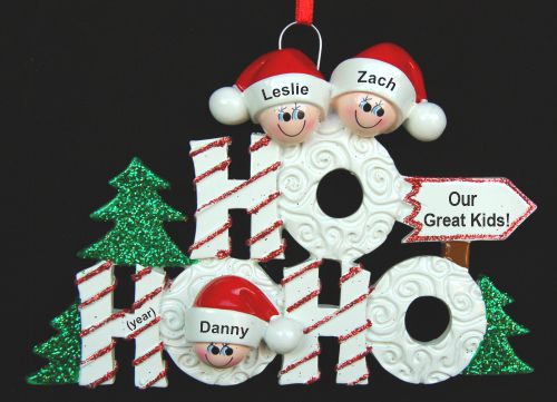 Personalized Family Christmas Ornament Ho Ho Ho Just the Kids 3 by Russell Rhodes