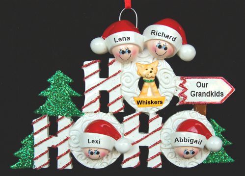 Grandparents Christmas Ornament Ho Ho Ho 4 Grandkids with Pets Personalized by RussellRhodes.com