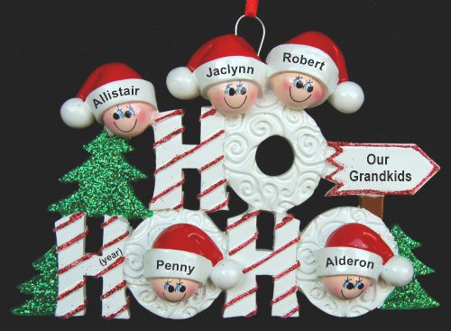 Personalized Grandparents Christmas Ornament Ho Ho Ho 5 Grandkids by Russell Rhodes