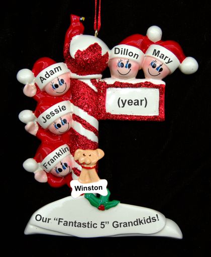 Grandparents Christmas Ornament North Pole 5 Grandkids with Pets Personalized by RussellRhodes.com