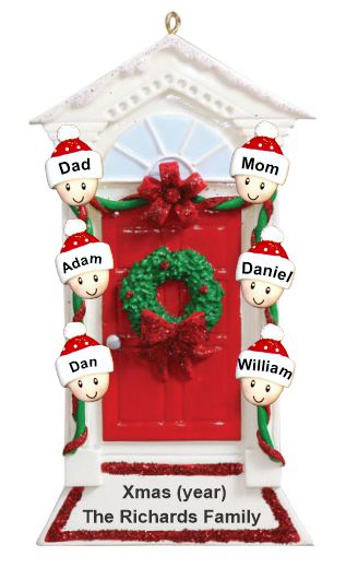 Group or Family Christmas Ornament Red Door with Wreath for 6 Personalized by RussellRhodes.com