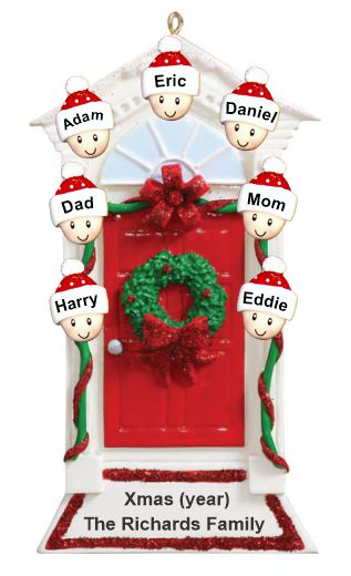 Group or Family Christmas Ornament Red Door with Wreath for 7 Personalized by RussellRhodes.com