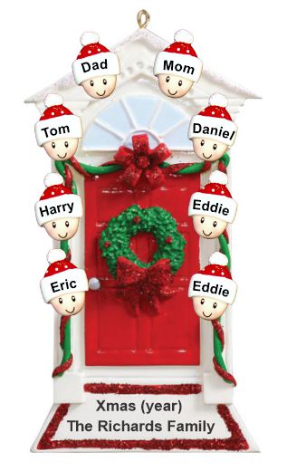 Group or Family Christmas Ornament Red Door with Wreath for 8 Personalized by RussellRhodes.com