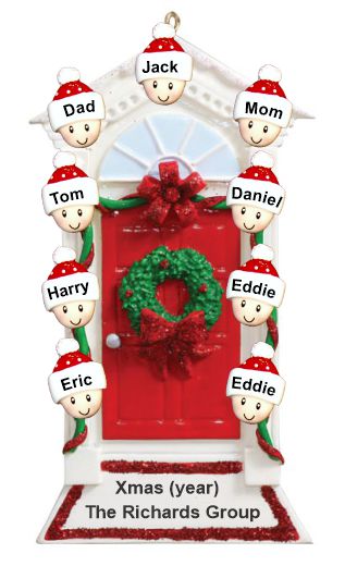 Group or Family Christmas Ornament Red Door with Wreath for 9 Personalized by RussellRhodes.com
