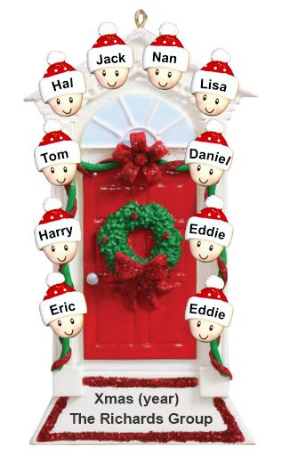 Group or Family Christmas Ornament Red Door with Wreath for 10 Personalized by RussellRhodes.com