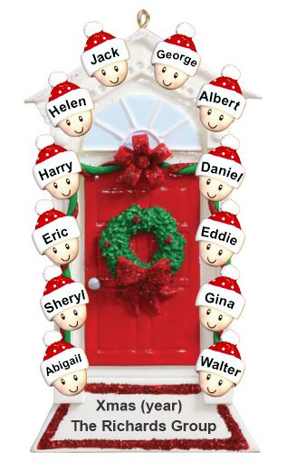 Group or Family Christmas Ornament Red Door with Wreath for 12 Personalized by RussellRhodes.com
