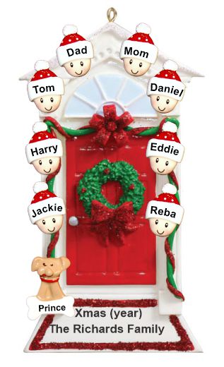 Group or Family Christmas Ornament Red Door with Wreath for 8 with Pets Personalized by RussellRhodes.com