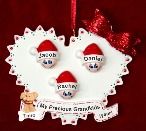 Grandparents Christmas Ornament Loving Heart 3 Grandkids with Pets Personalized by RussellRhodes.com