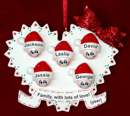 Family Christmas Ornament Loving Heart for 5 Personalized by RussellRhodes.com