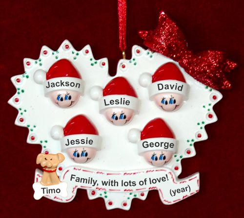 Family Christmas Ornament Loving Heart for 5 with Pets Personalized by RussellRhodes.com