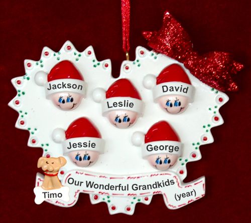 Grandparents Christmas Ornament Loving Heart 5 Grandkids with Pets Personalized by RussellRhodes.com