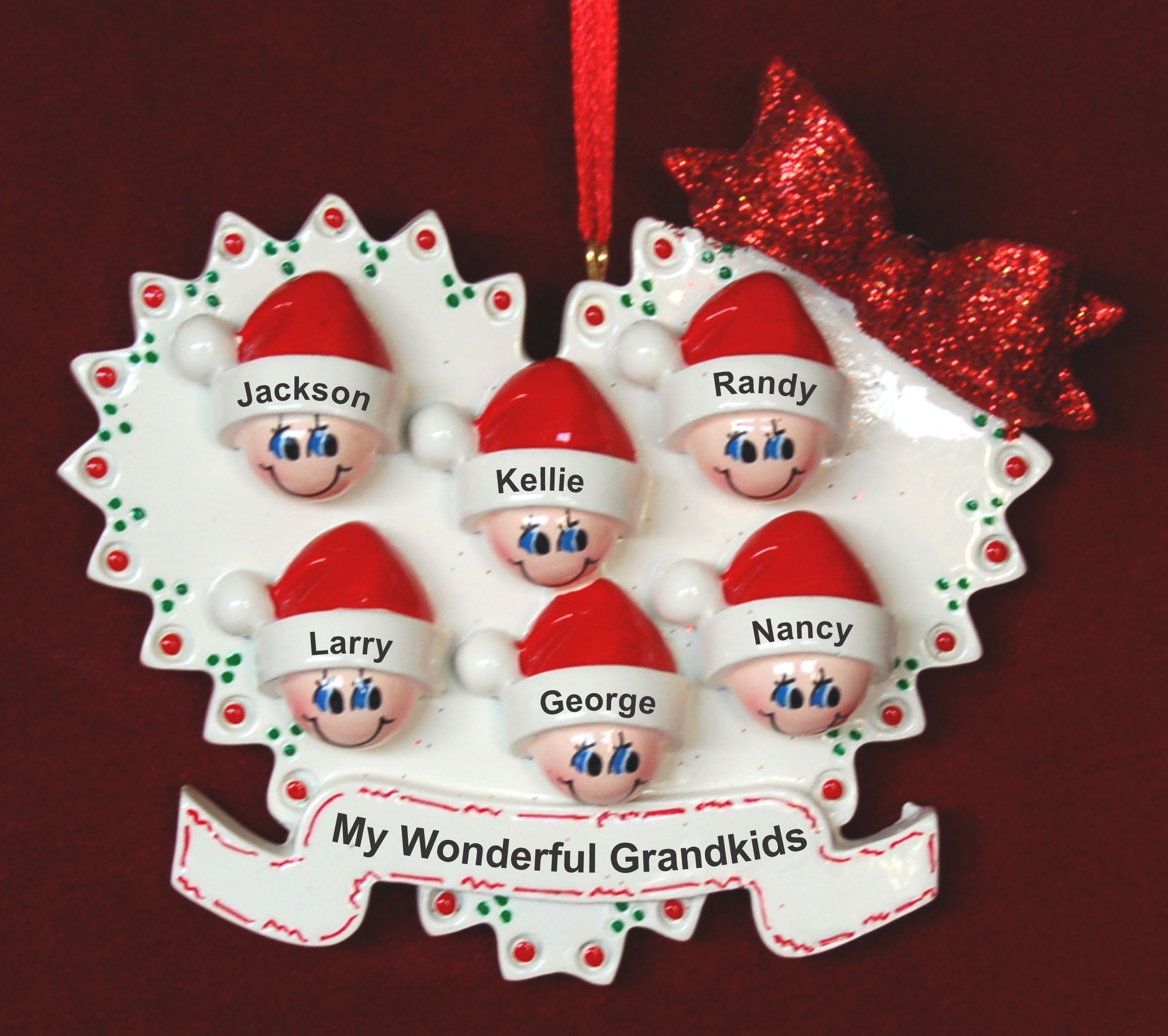 Personalized Grandparents Christmas Ornament Quilt of Love 6 Grandkids by Russell Rhodes