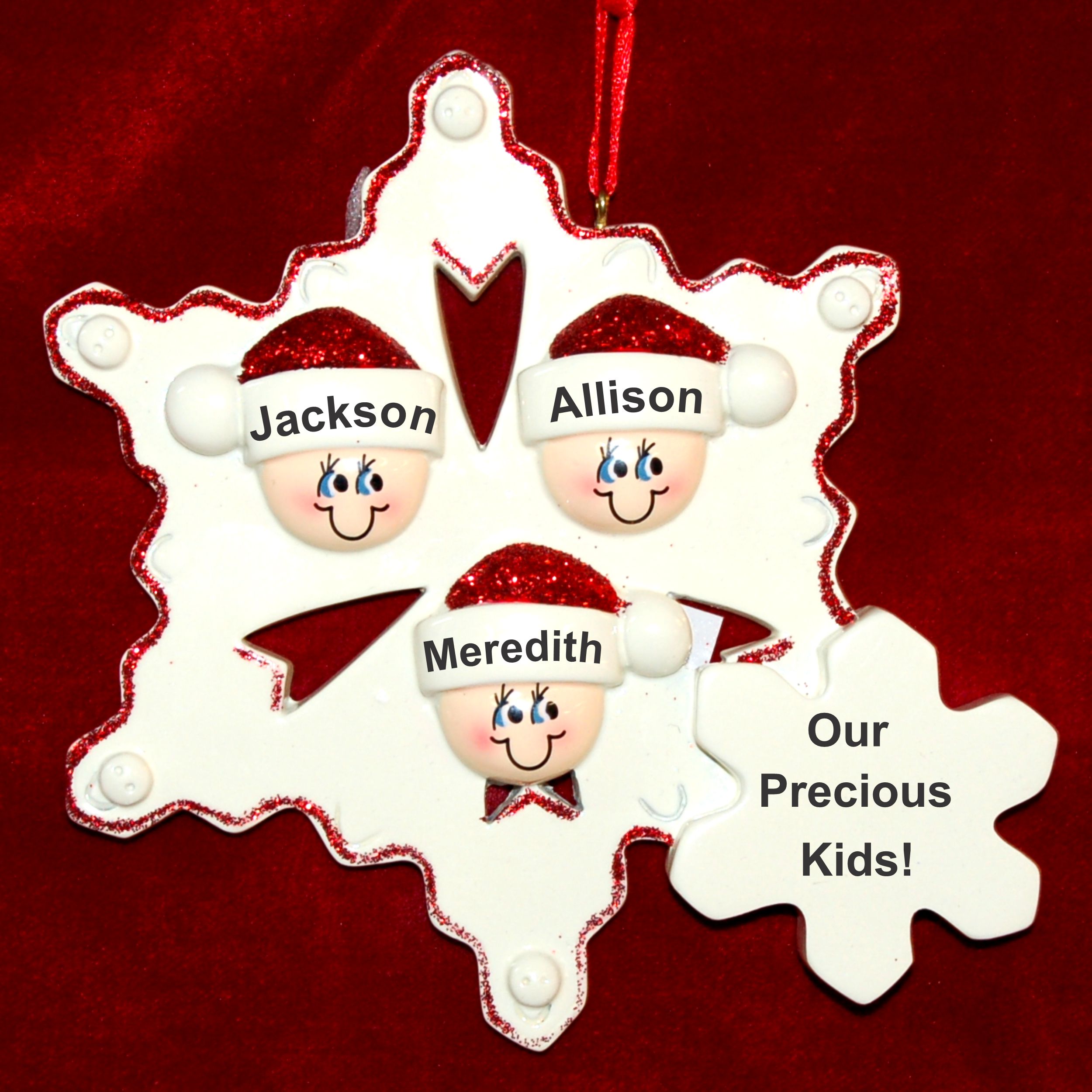 Family Christmas Ornament Snowflakes Just the Kids 3 Personalized by RussellRhodes.com
