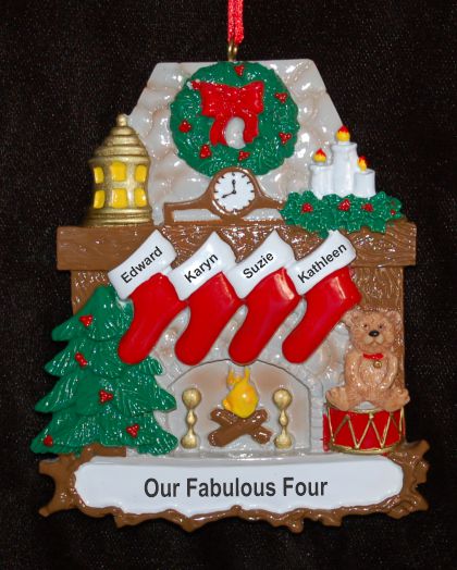 Personalized Fanily Christmas Ornament Stone Fireplace 4 Kids by Russell Rhodes