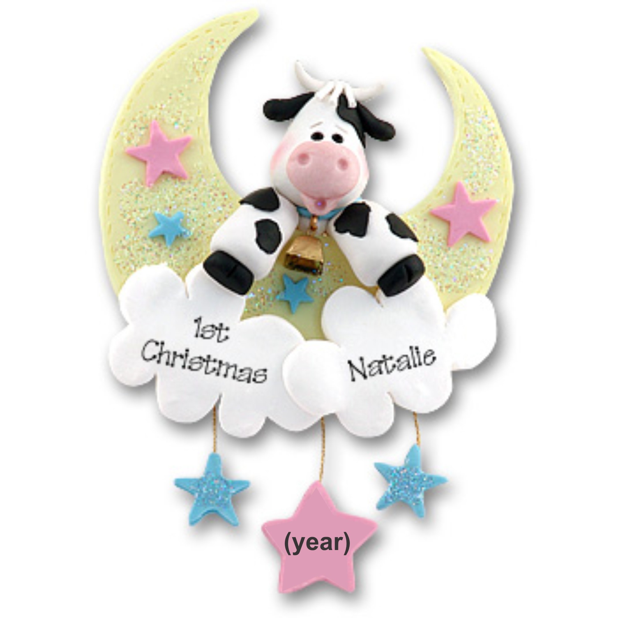Personalized Baby Christmas Ornament Cow Over Moon Personalized by Russell Rhodes