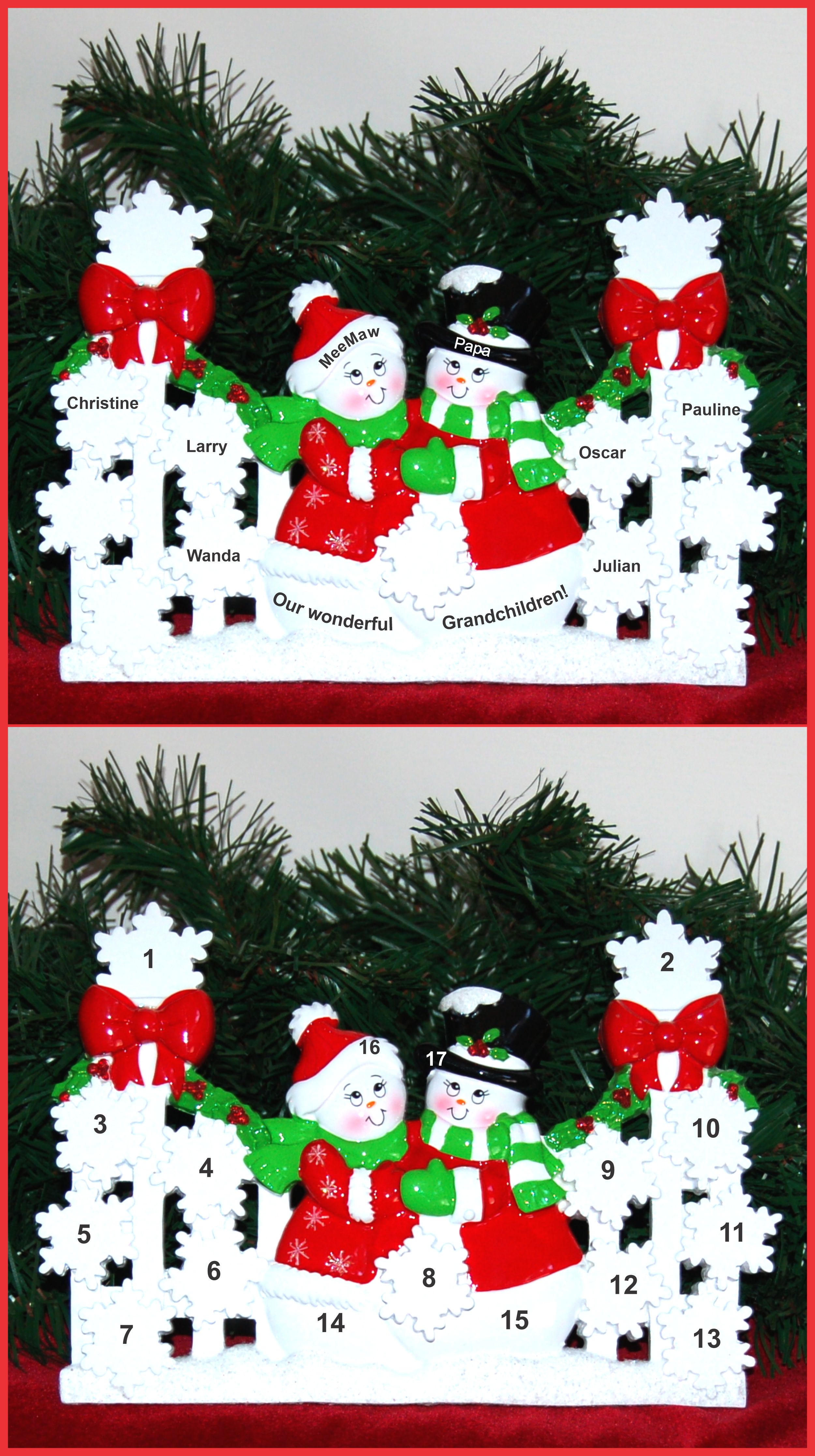 Grandparents Tabletop Christmas Decoration Snowflakes for 6 Grandchildren Personalized by RussellRhodes.com