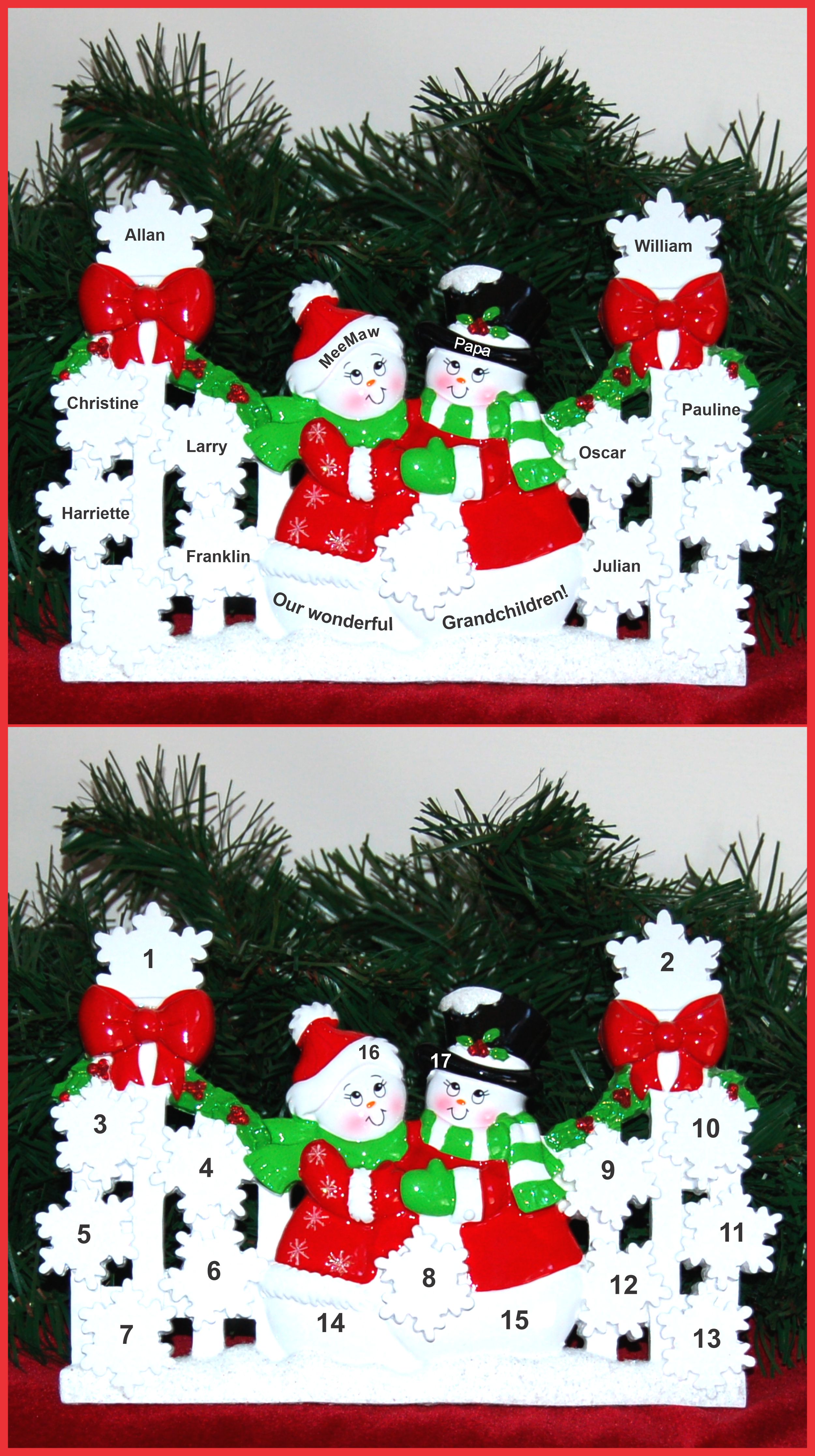 Tabletop Christmas Decoration Snowflakes for 8 Grandchildren Personalized by RussellRhodes.com