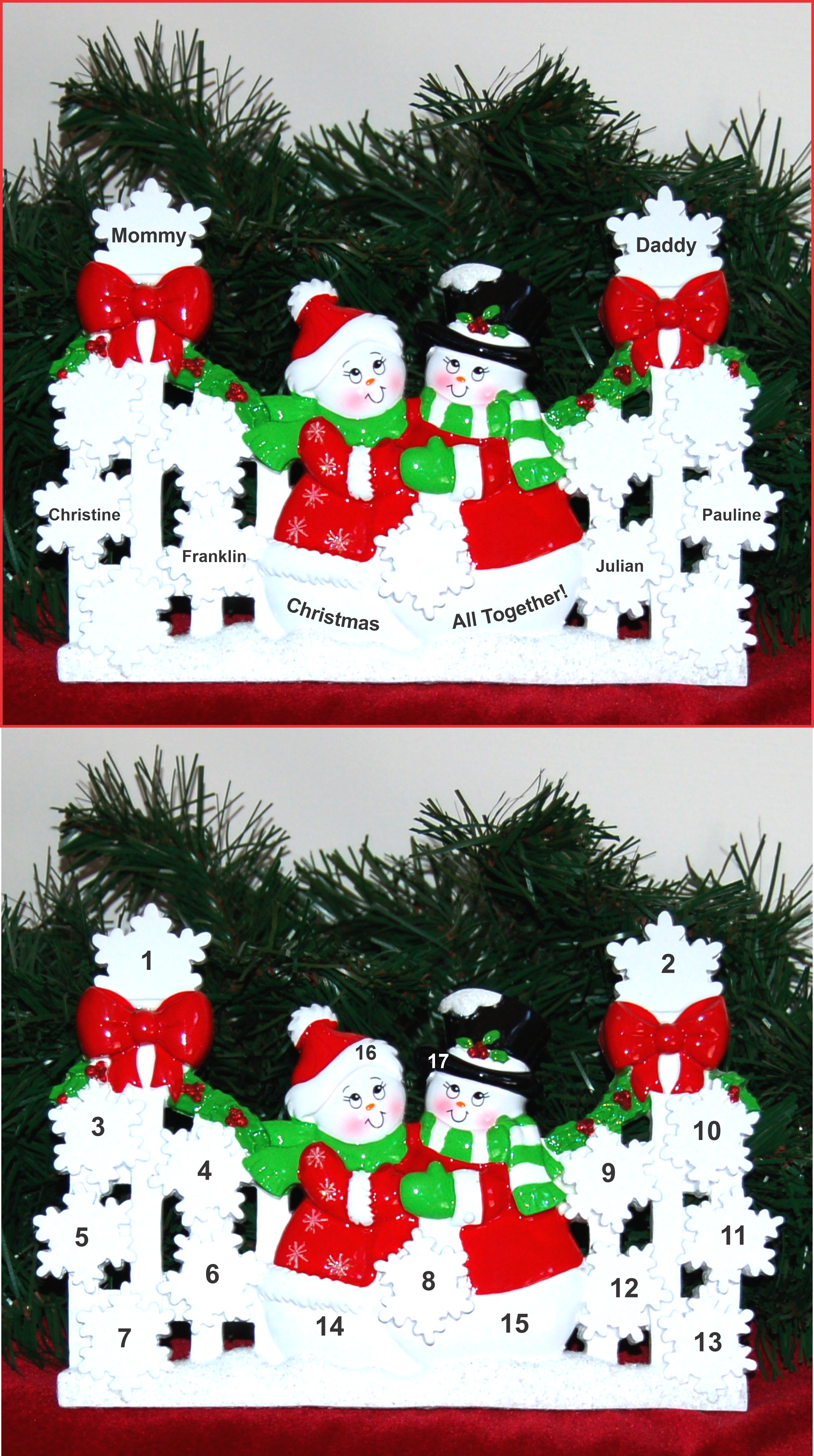 Tabletop Christmas Decoration Snowflakes Family of 6 Personalized by RussellRhodes.com
