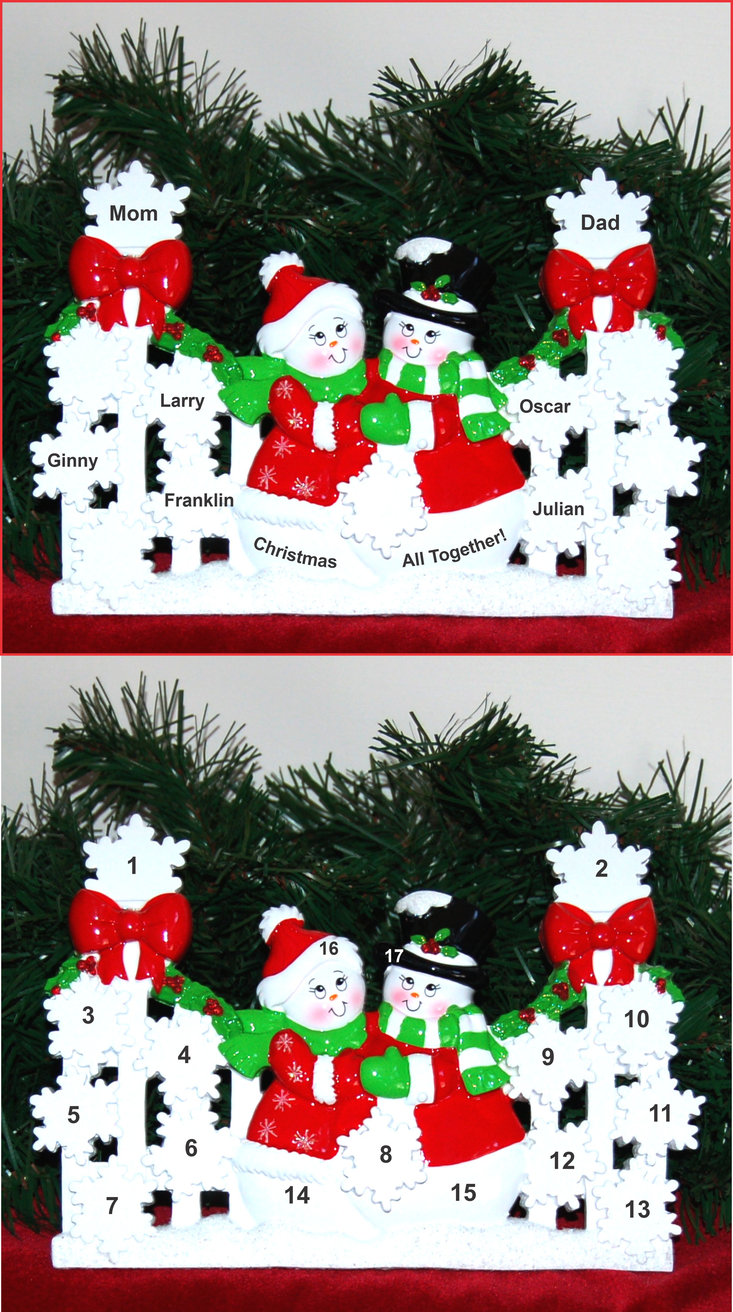 Personalized Family Tabletop Christmas Decoration Snowflakes Family of 7 by Russell Rhodes