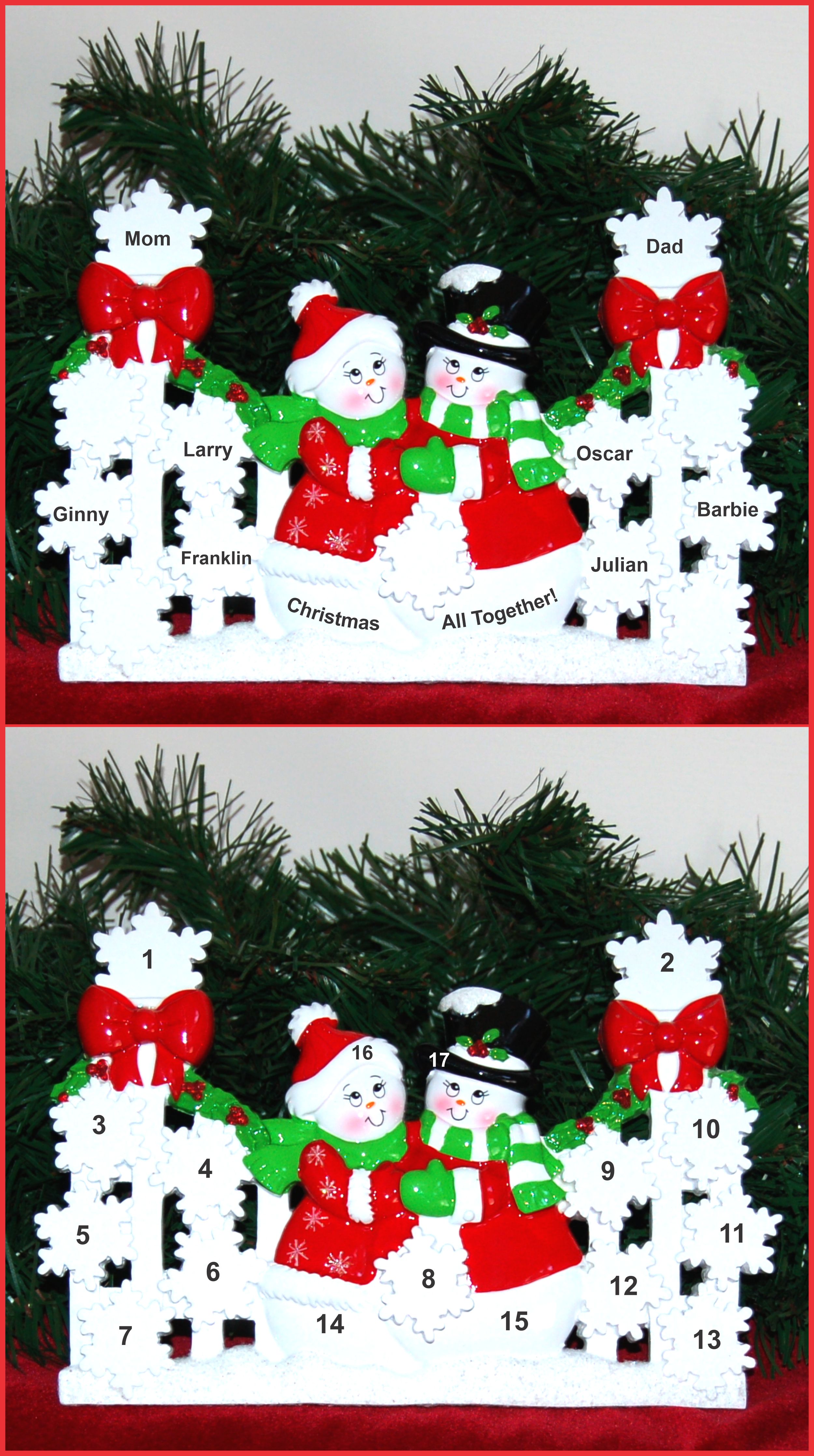 Personalized Family Tabletop Christmas Decoration Snowflakes Family of 8 by Russell Rhodes