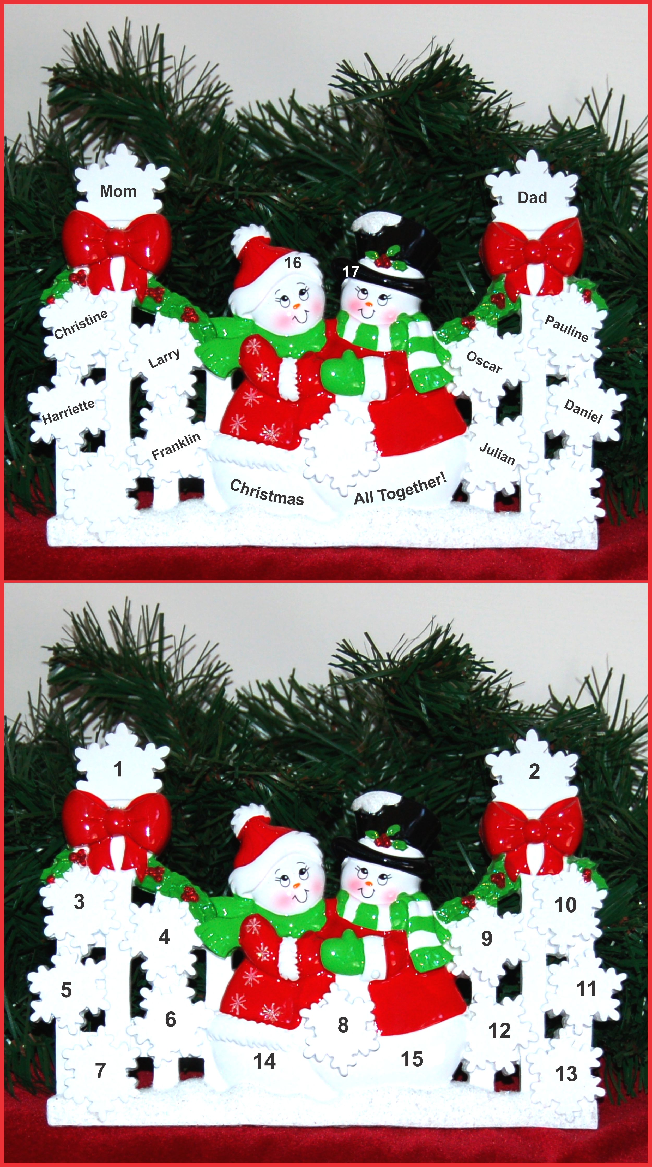 Family Tabletop Christmas Decoration Snowflakes Family of 10 Personalized by RussellRhodes.com