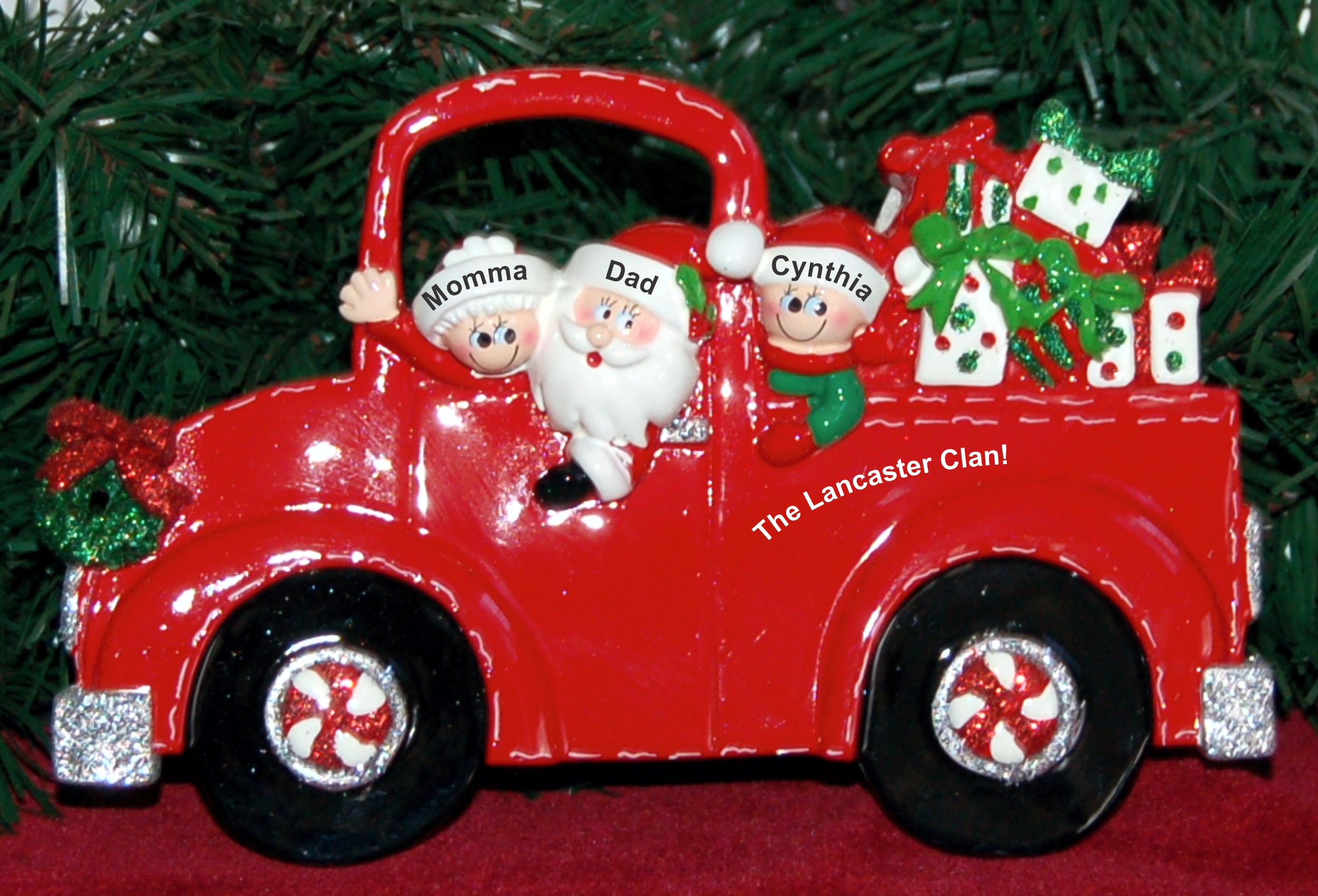 Personalized Family Tabletop Christmas Decoration Fire Engine for 3 Personalized by Russell Rhodes