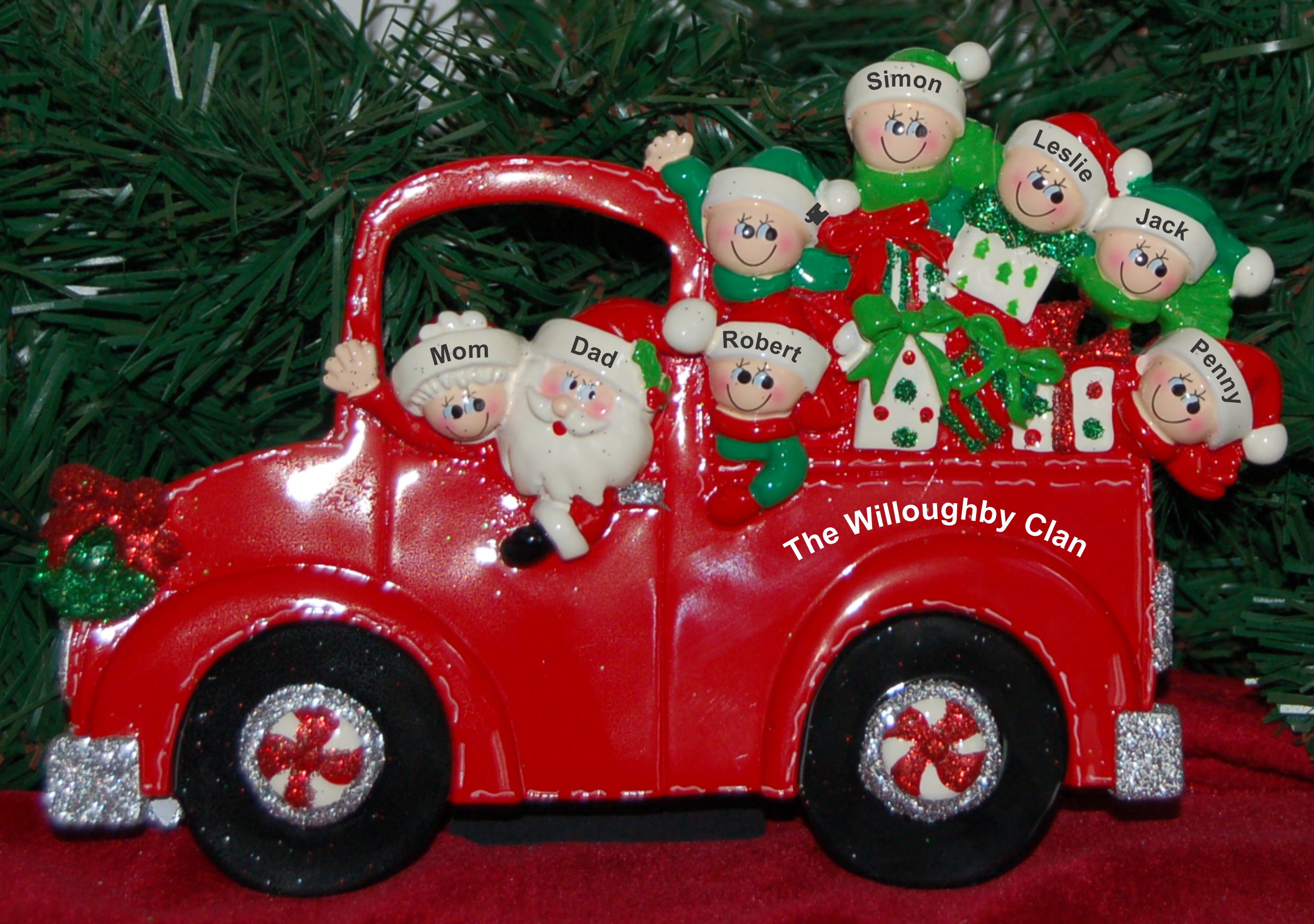 Personalized Family Tabletop Christmas Decoration Fire Engine Family 8 Personalized by Russell Rhodes