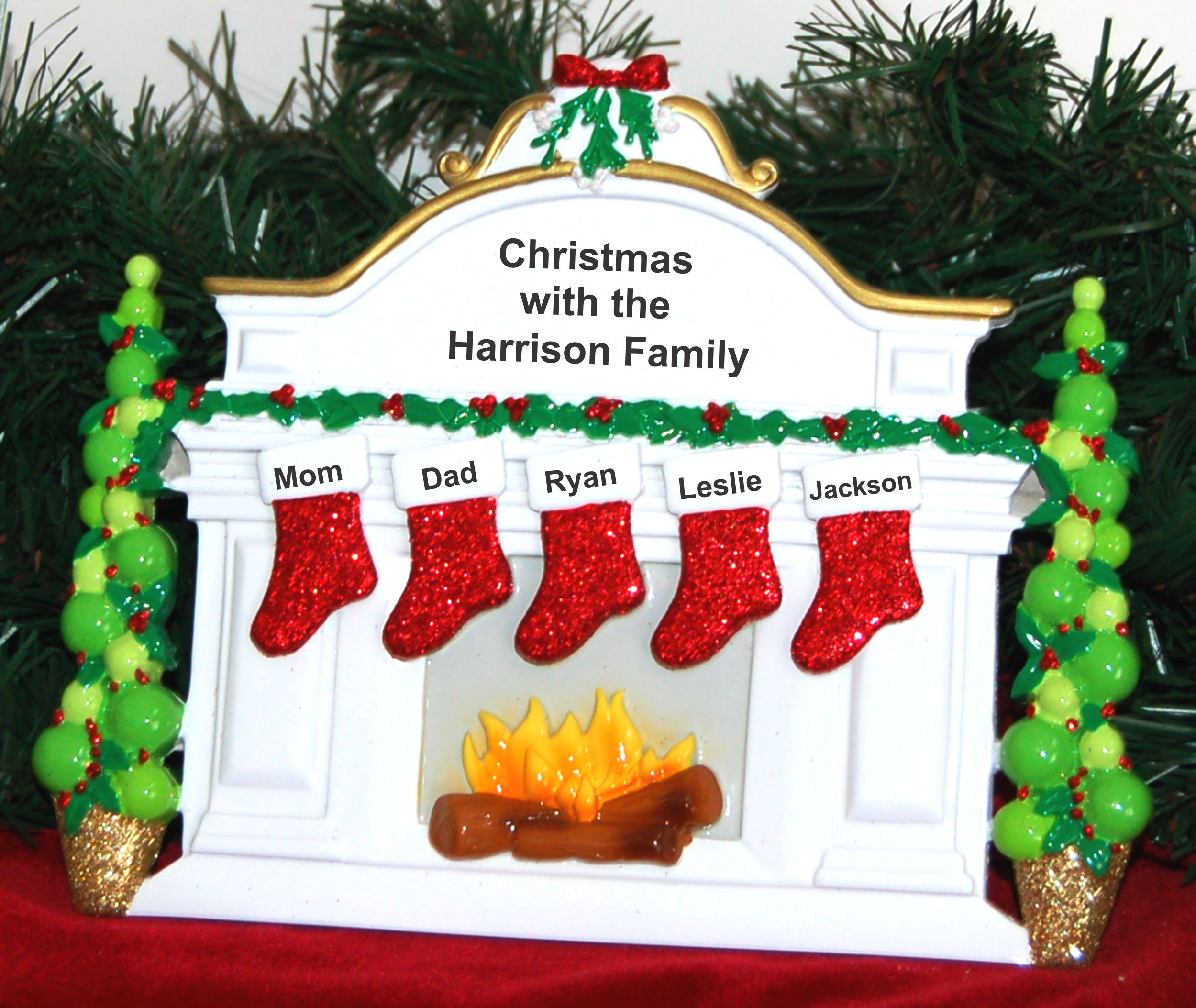 Personalized Family Tabletop Christmas Decoration for 5 by Russell Rhodes