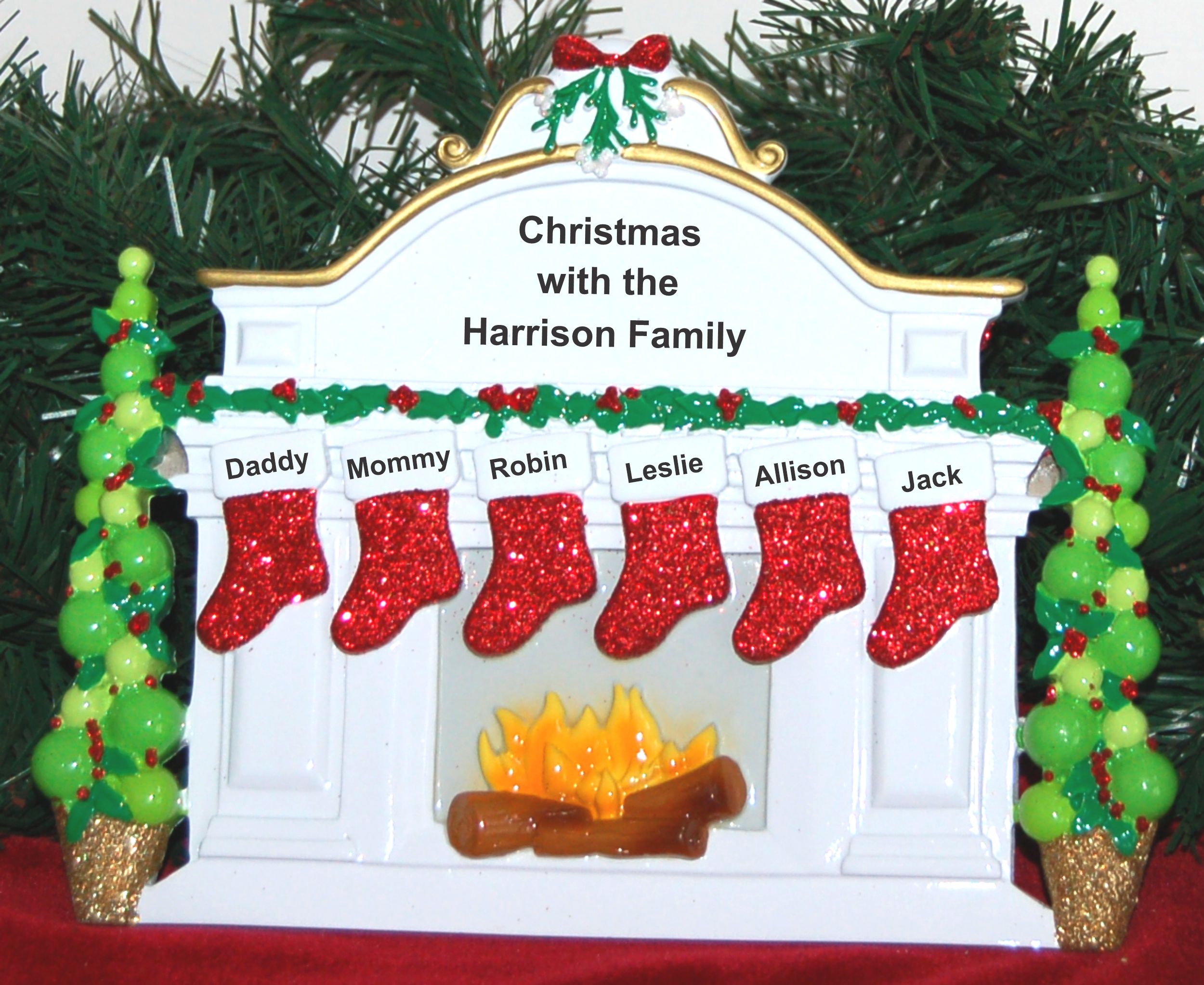 Personalized Family Tabletop Christmas Decoration for 6 by Russell Rhodes