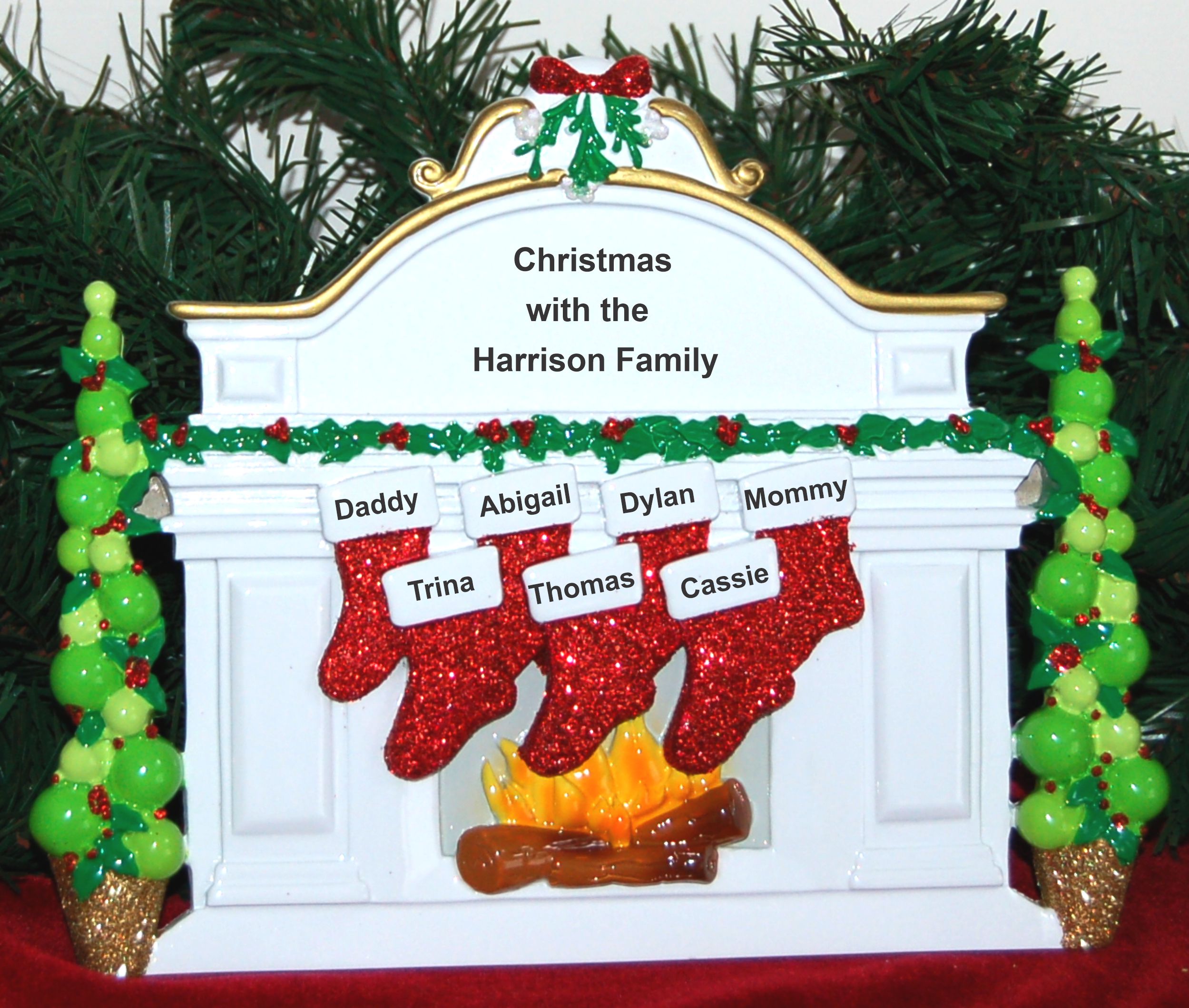 Personalized Family Tabletop Christmas Decoration for 7 by Russell Rhodes