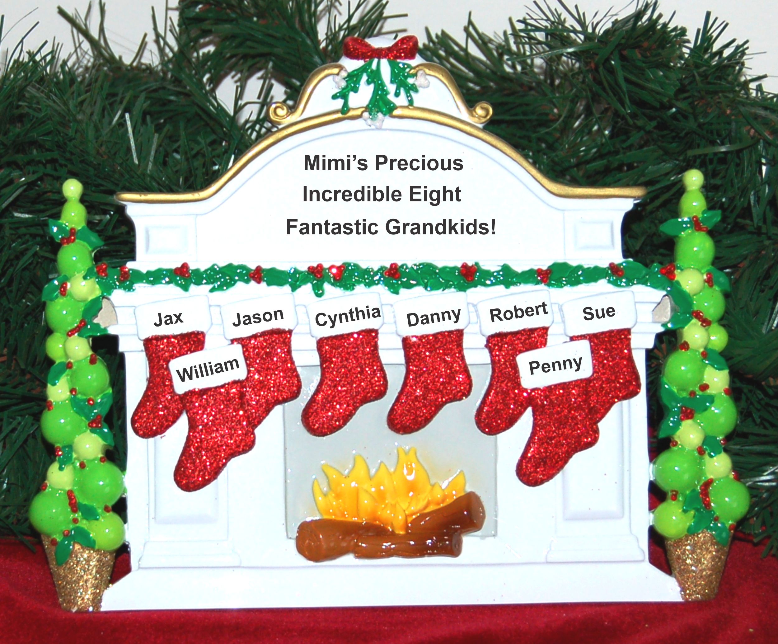 Grandkids Christmas Mantel Tabletop Christmas Decoration for 8 Personalized by RussellRhodes.com