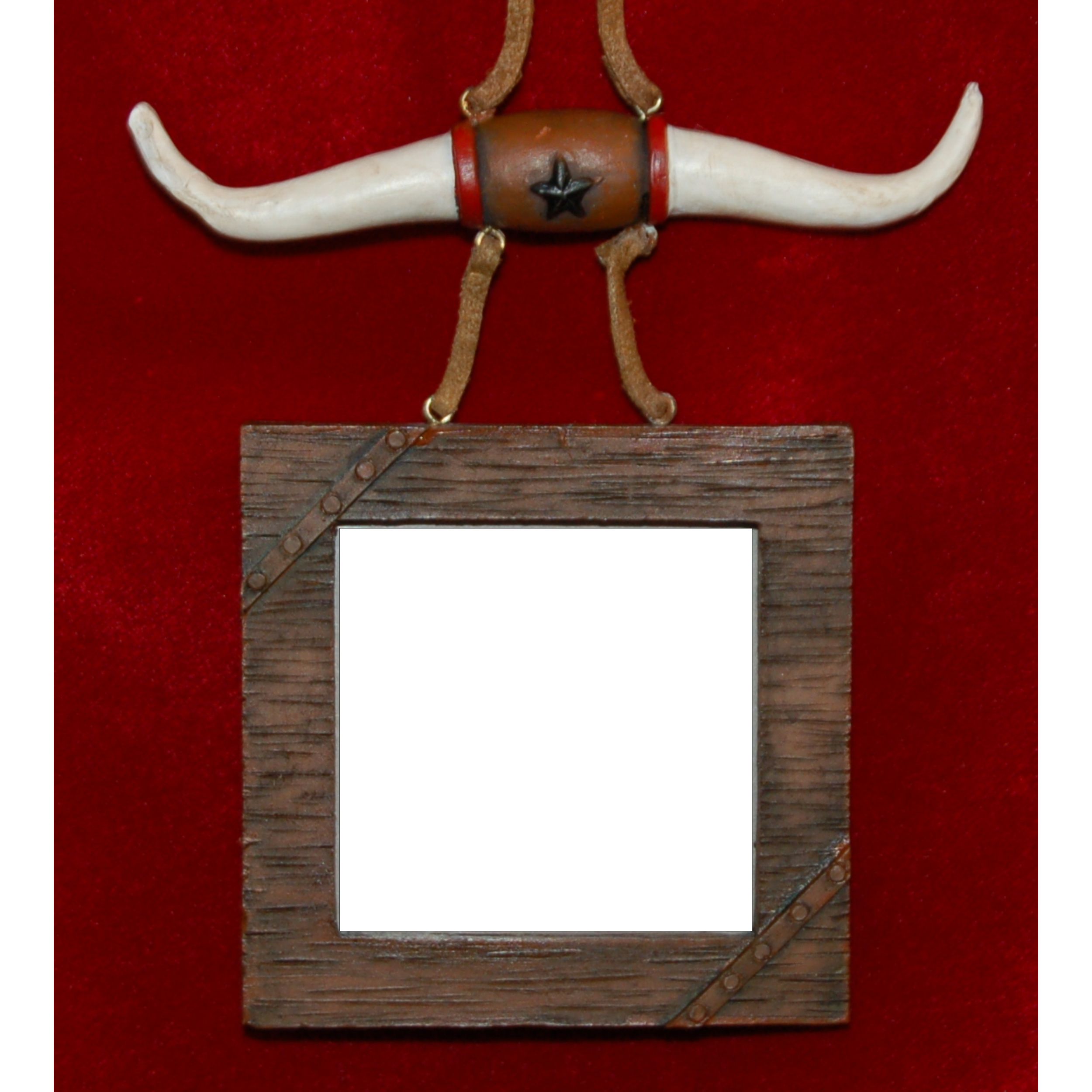 Personalized Western Frame Christmas Ornament with Longhorns by Russell Rhodes