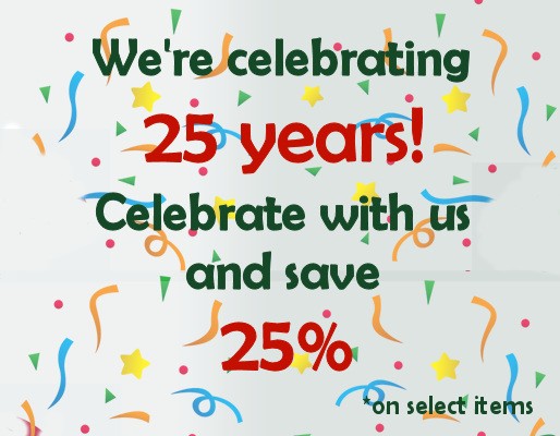 Save 25 percent for our anniversary