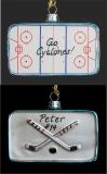 Hockey Rink, Sticks, & Puck Glass Christmas Ornament Personalized by Russell Rhodes