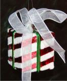 Elegant Package Candy Cane Stripes Glass Christmas Ornament Personalized by Russell Rhodes