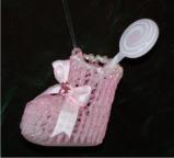Spun Glass Baby Bootie with Lolli Pop for Baby Girl Christmas Ornament Personalized by Russell Rhodes