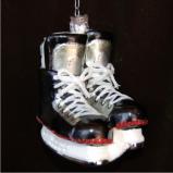 Black Hockey Skates Glass Christmas Ornament Personalized by Russell Rhodes