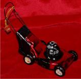 Red Lawnmower Glass Christmas Ornament Personalized by Russell Rhodes
